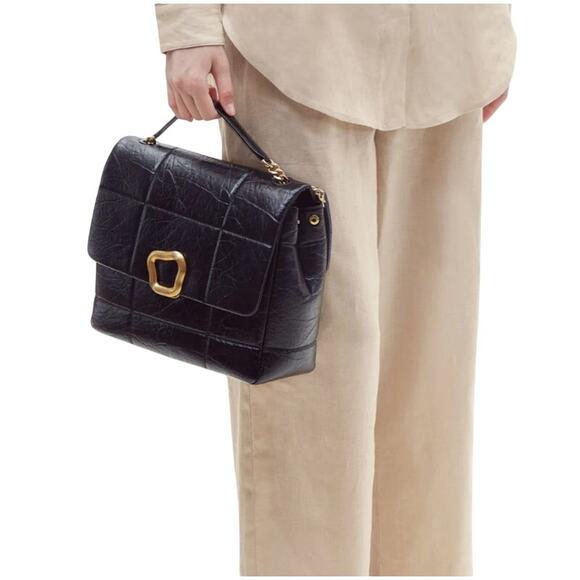 SONGMONT Large Calf Leather Chocolate Bag Onyx Black Luxury Old Money Classic - Picture 2 of 16